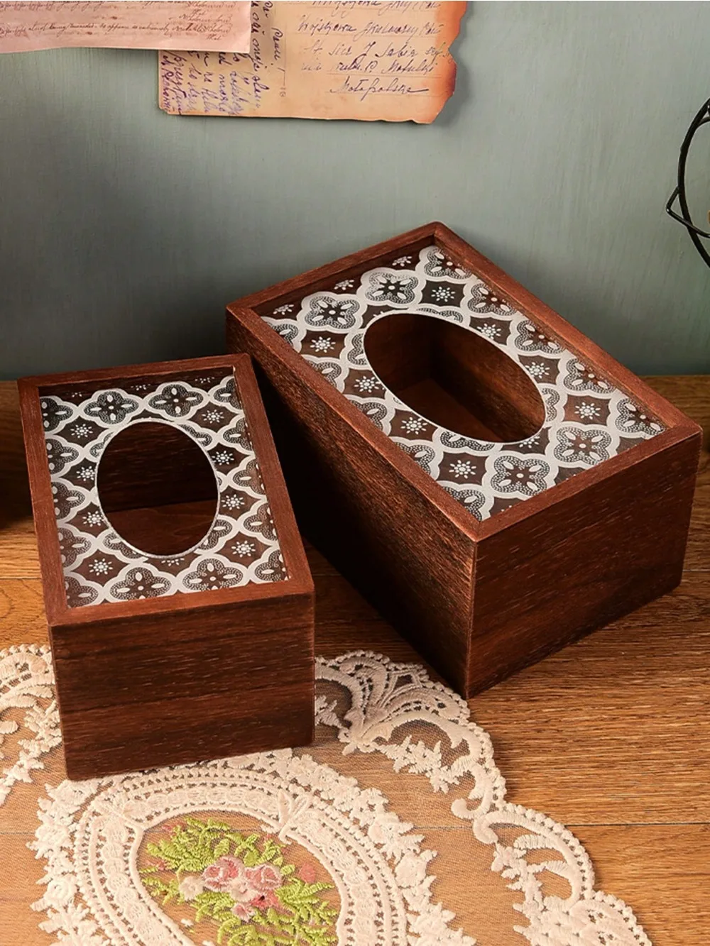 Wooden Cherry Blossom Tissue Box Cover Napkin Holder Storage Box