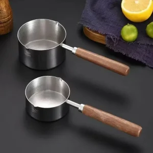 Kitchen Baking Tools Bakeware Measuring Tools  Stainless Steel Measuring Cups and Spoons with Wooden Handle