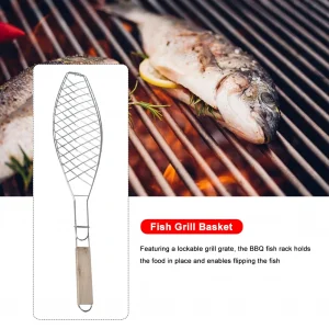 Barbecue Fish Grill Basket Stainless Steel Wired Grill Cookware BBQ