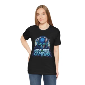 Unisex 'Just Here Camping' Skull Headphone Graphic T-Shirt