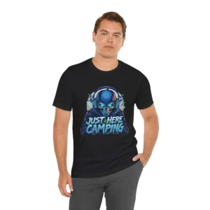 Unisex 'Just Here Camping' Skull Headphone Graphic T-Shirt